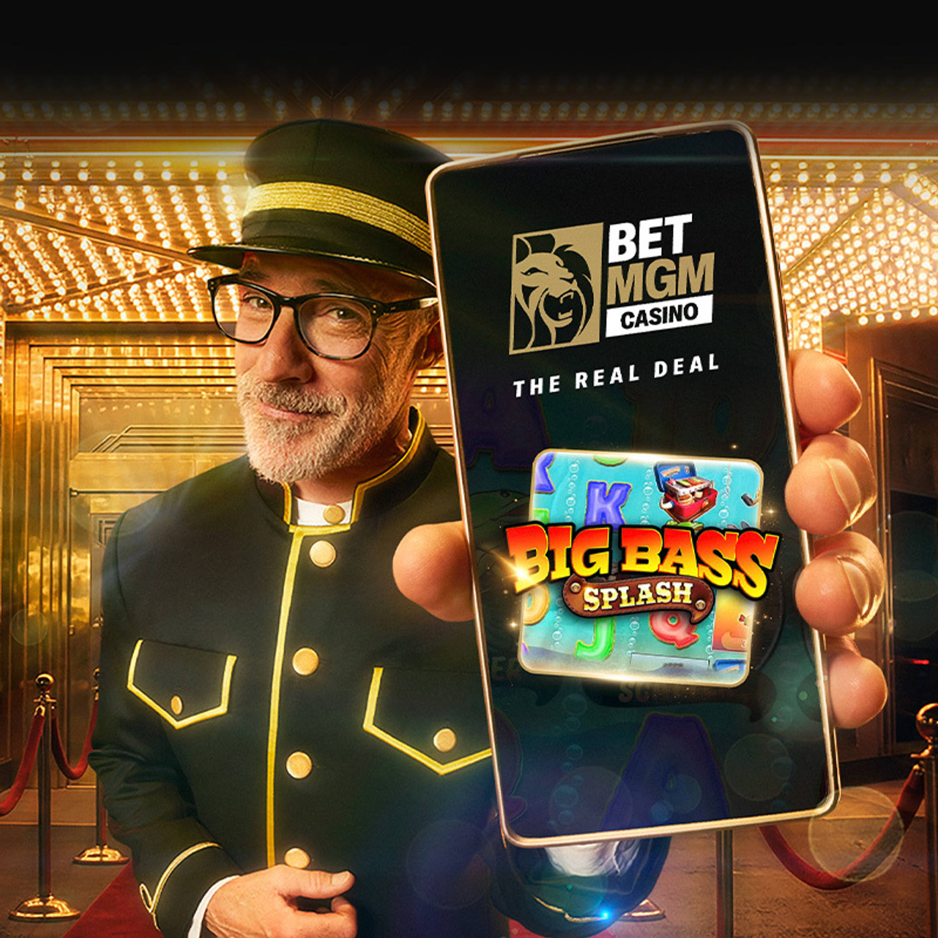 Mobile phone displaying online casino games, with a Global Gaming Awards 2025 winner badge.
