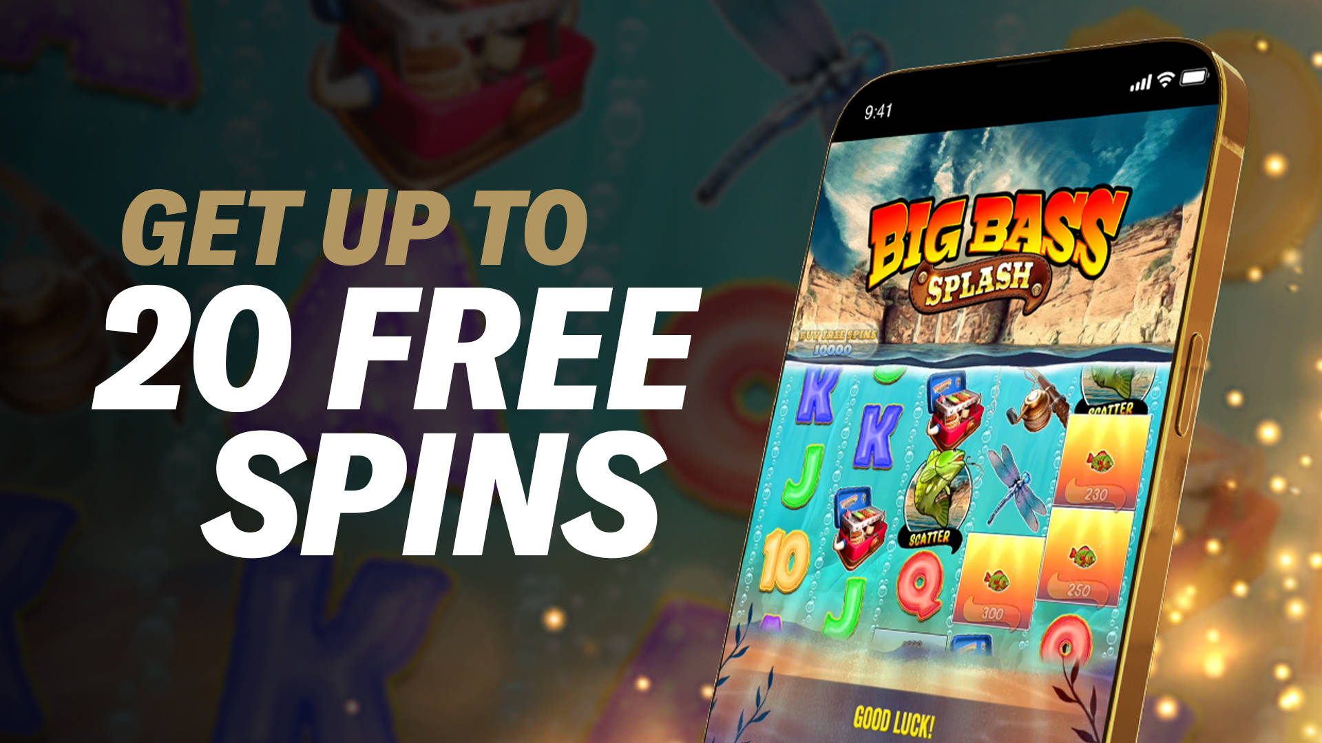 Get up to 20 Free Spins on a mobile slot game.