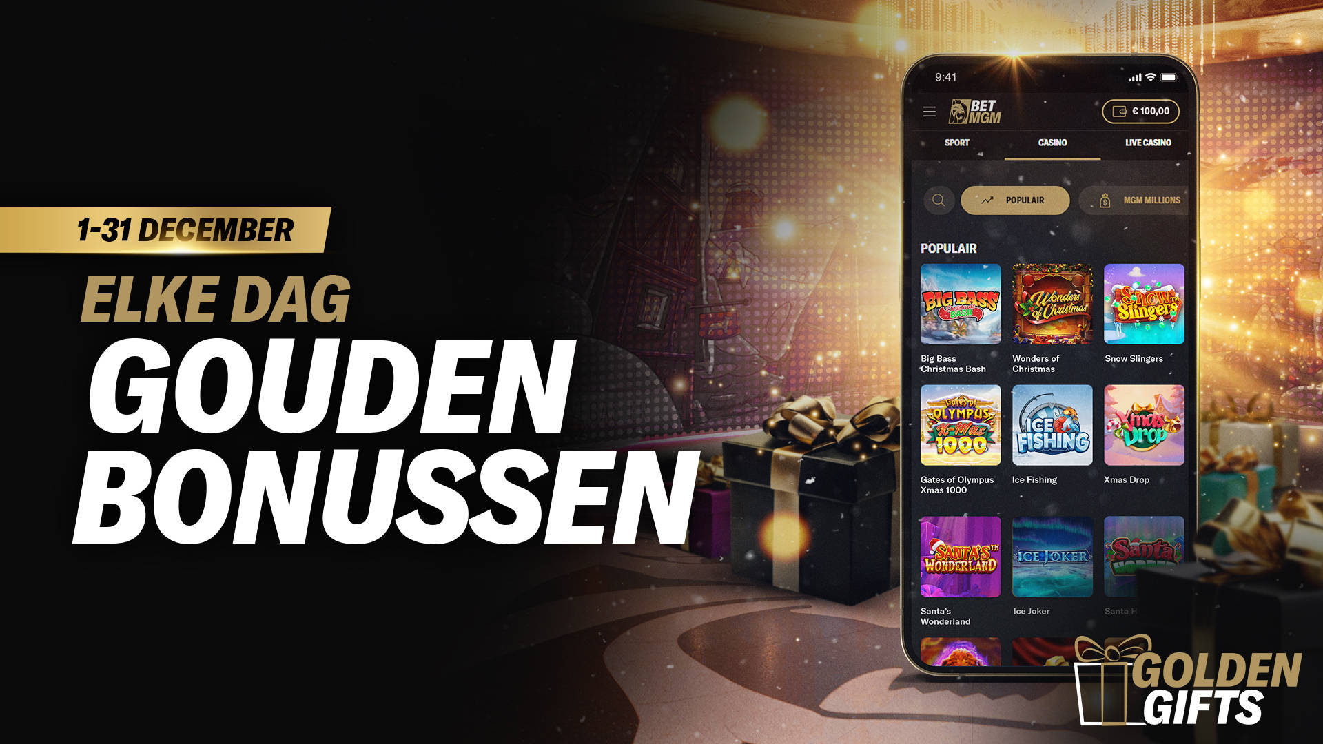 Golden Gifts van 1-31 December: elke dag gouden bonussen.