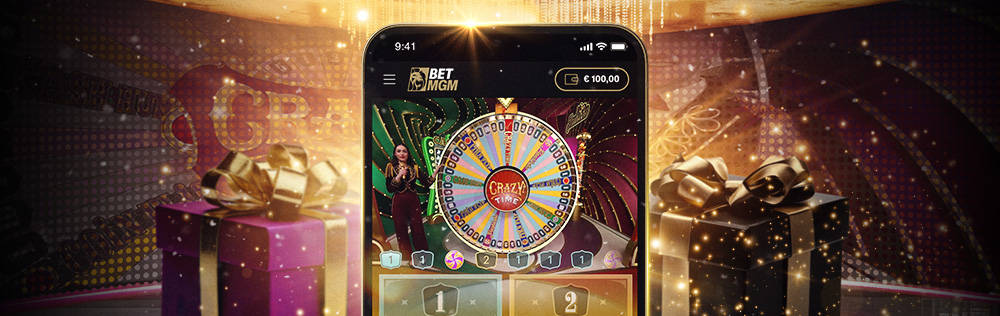 Mobiele telefoon met casinospel en cadeau's.