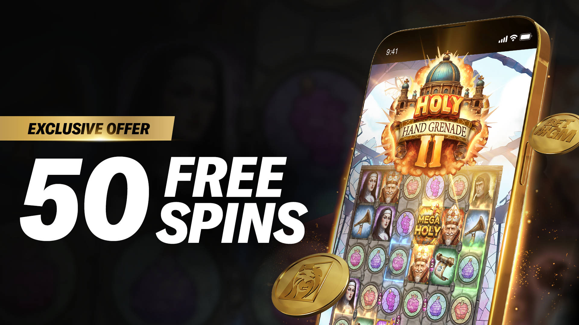 50 Free Spins on Holy Hand Grenade 2
