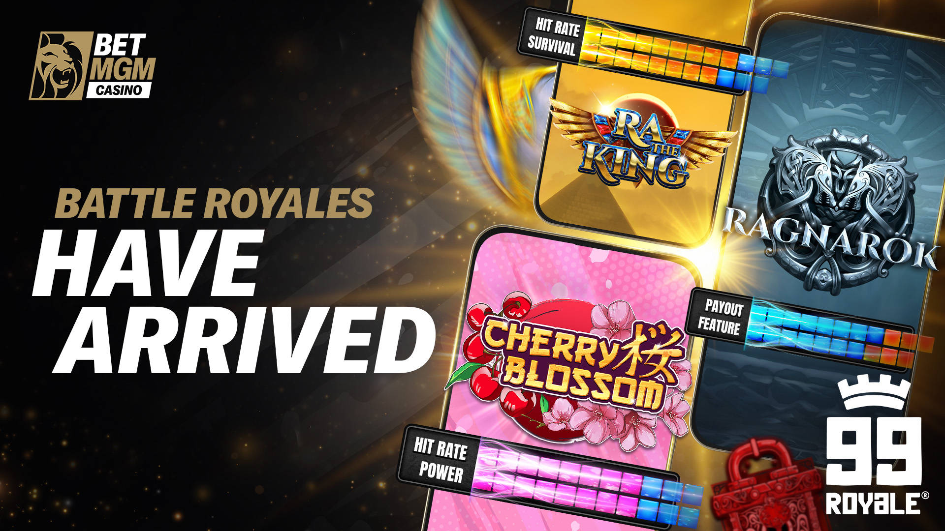 99 Royale release banner featuring power bars of three different games