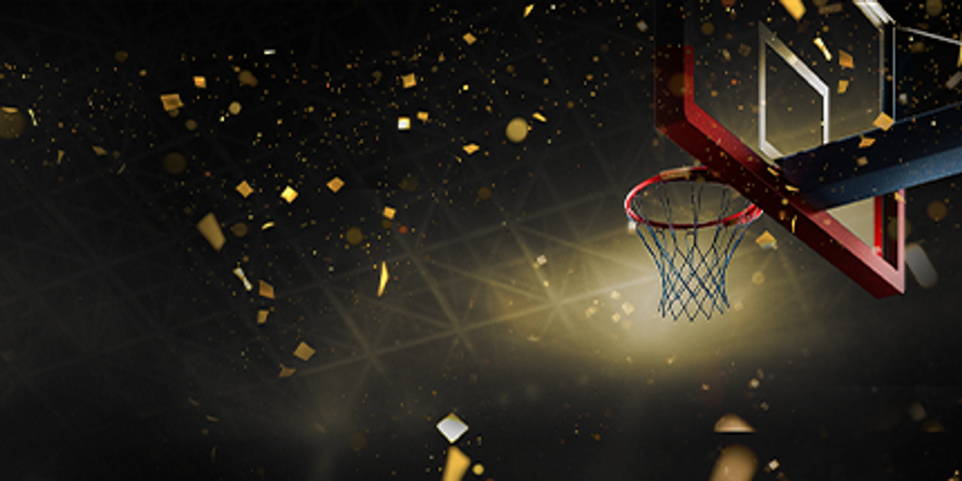 Basketball hoop with gold confetti falling