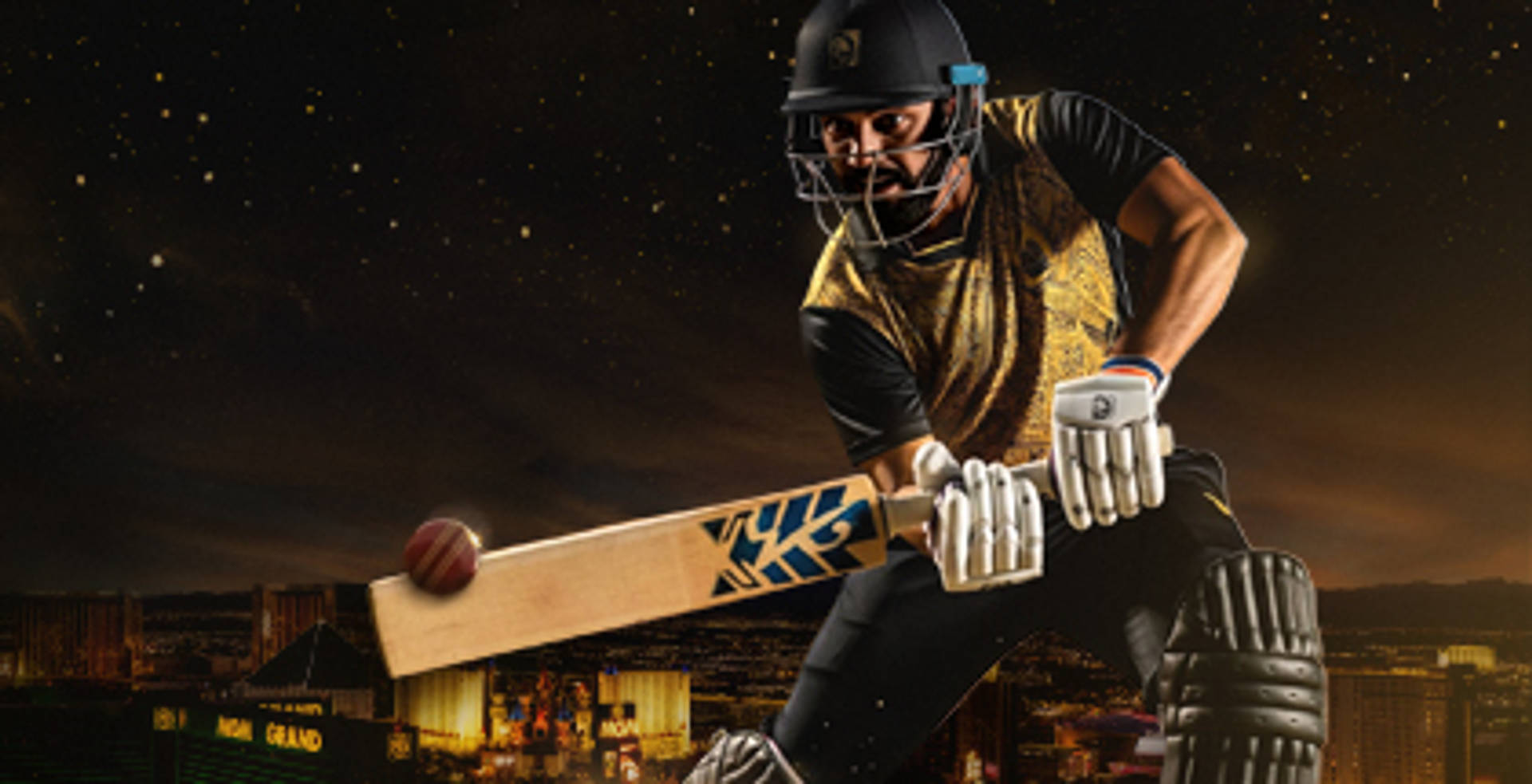 BetMGM branded cricketer hitting ball