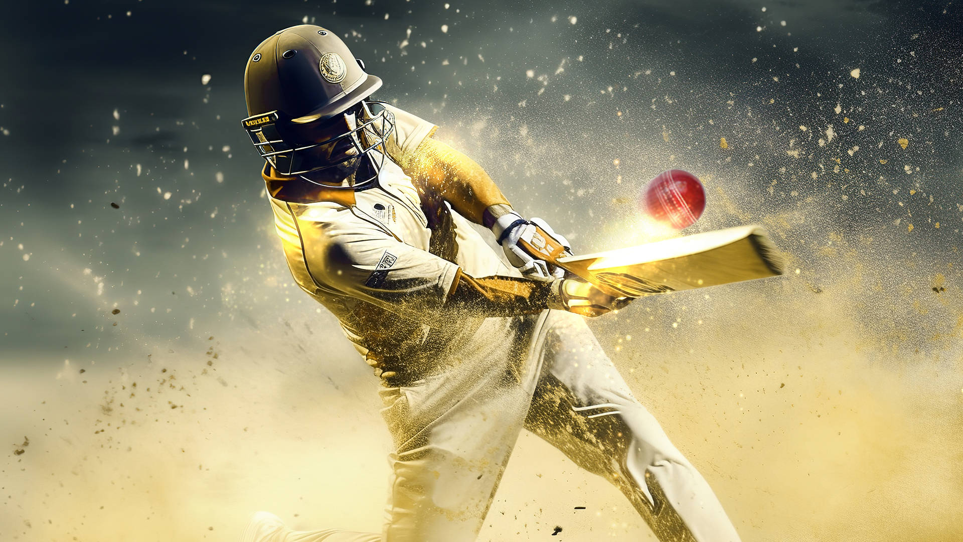 Cricket player hitting a slog shot