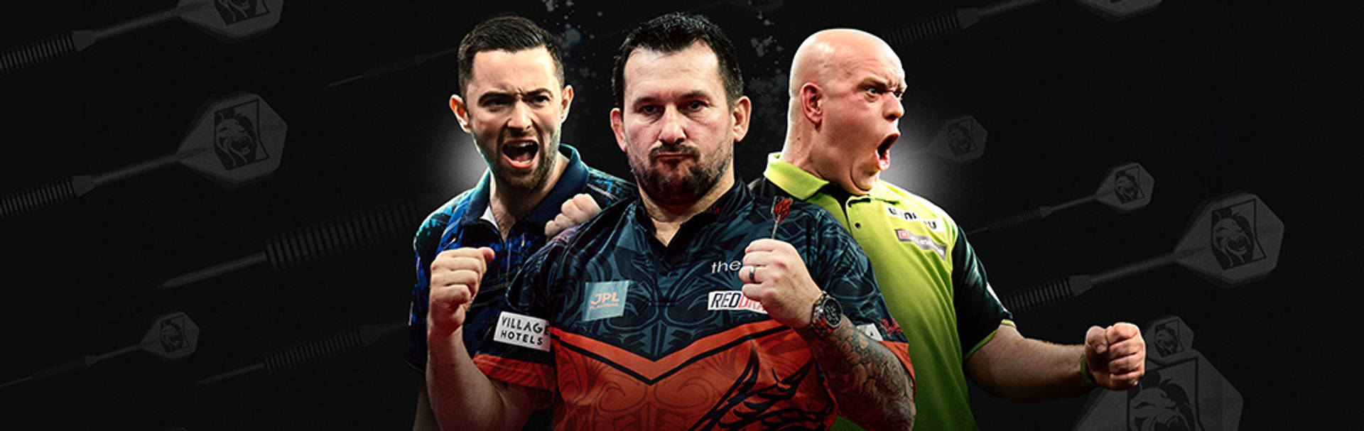 Three darts in the bullseye of a dartboard.