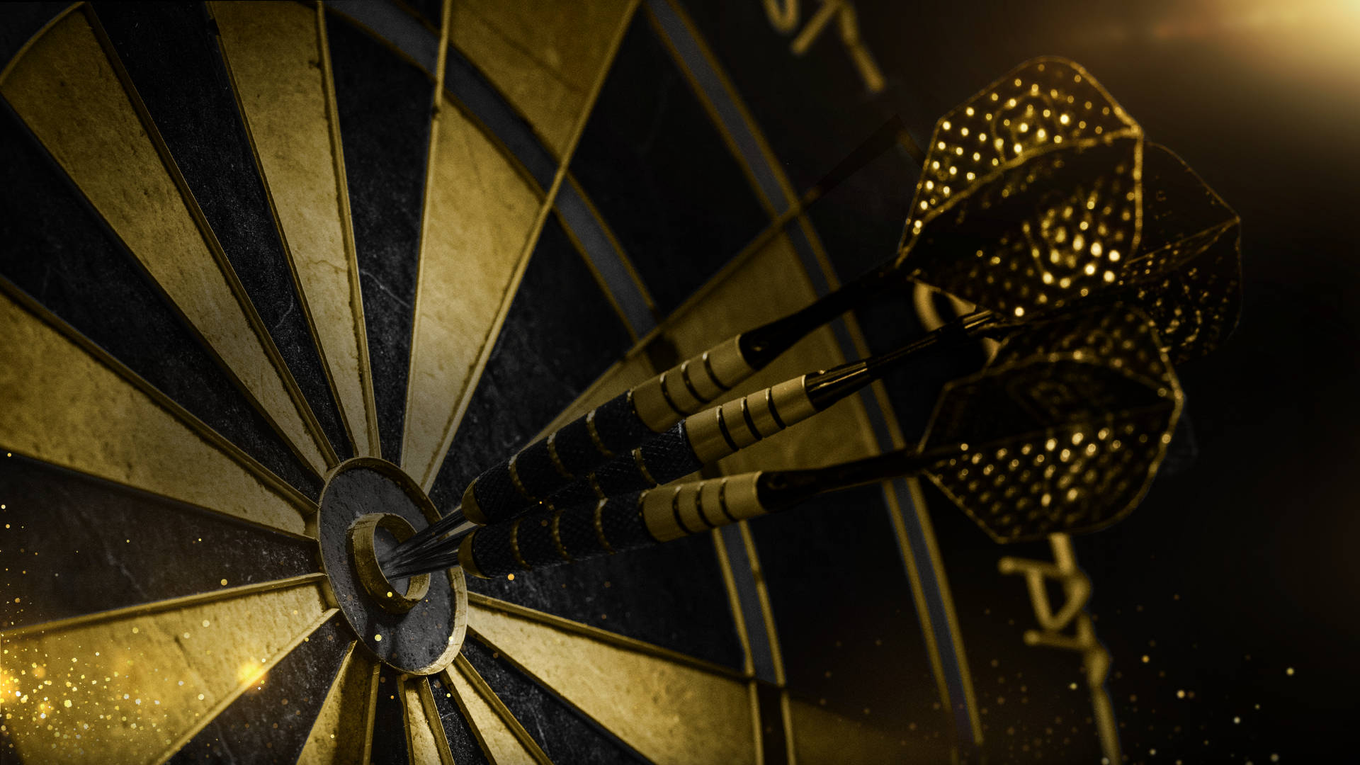 three gold darts on a gold dart board