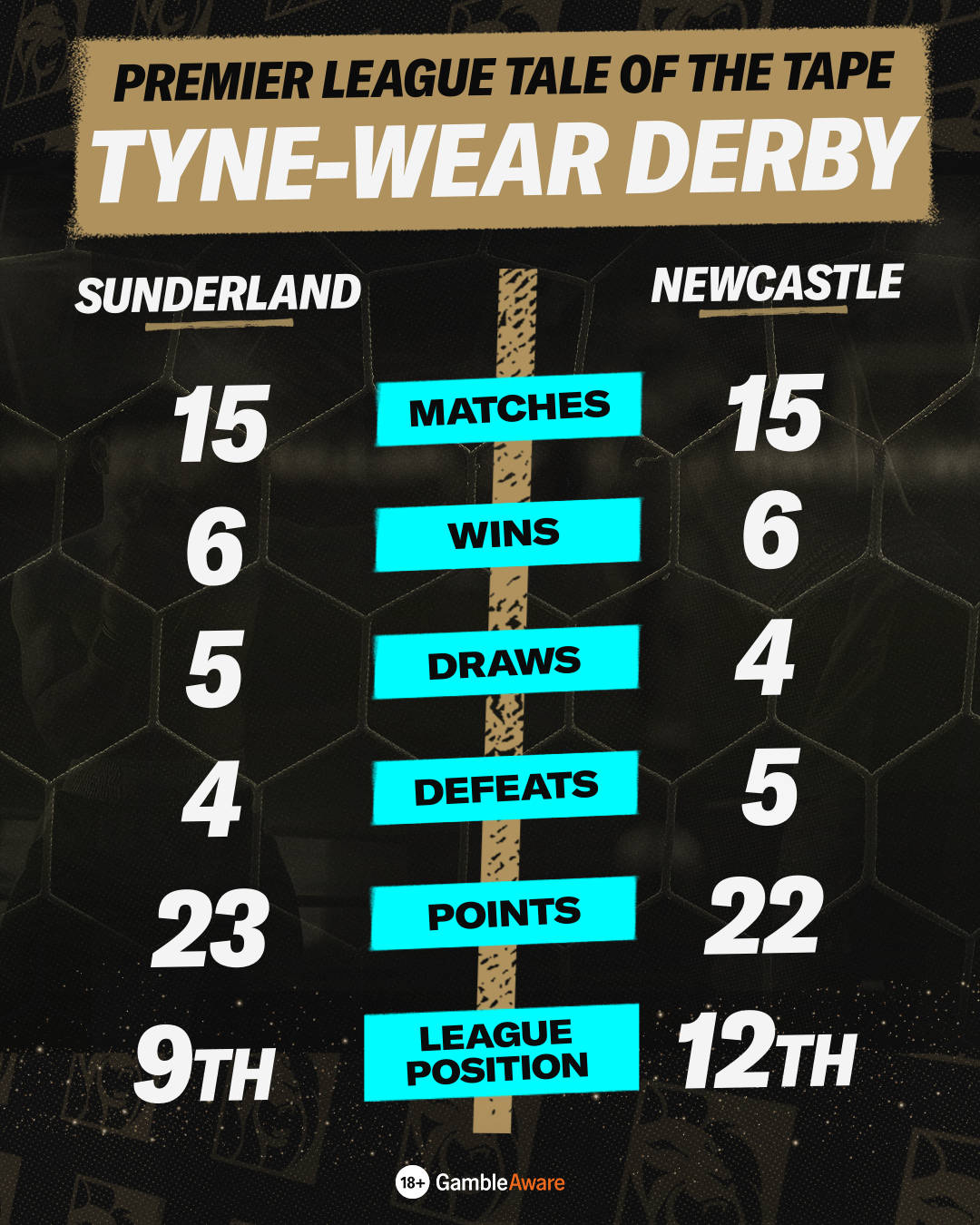 Tyne & Wear Derby stats