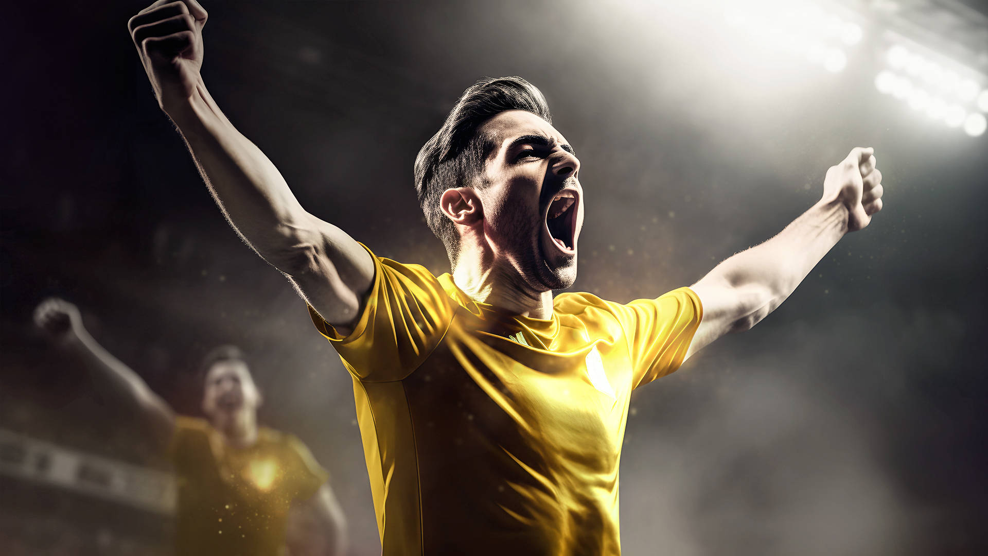 Footballer in gold kit celebrating