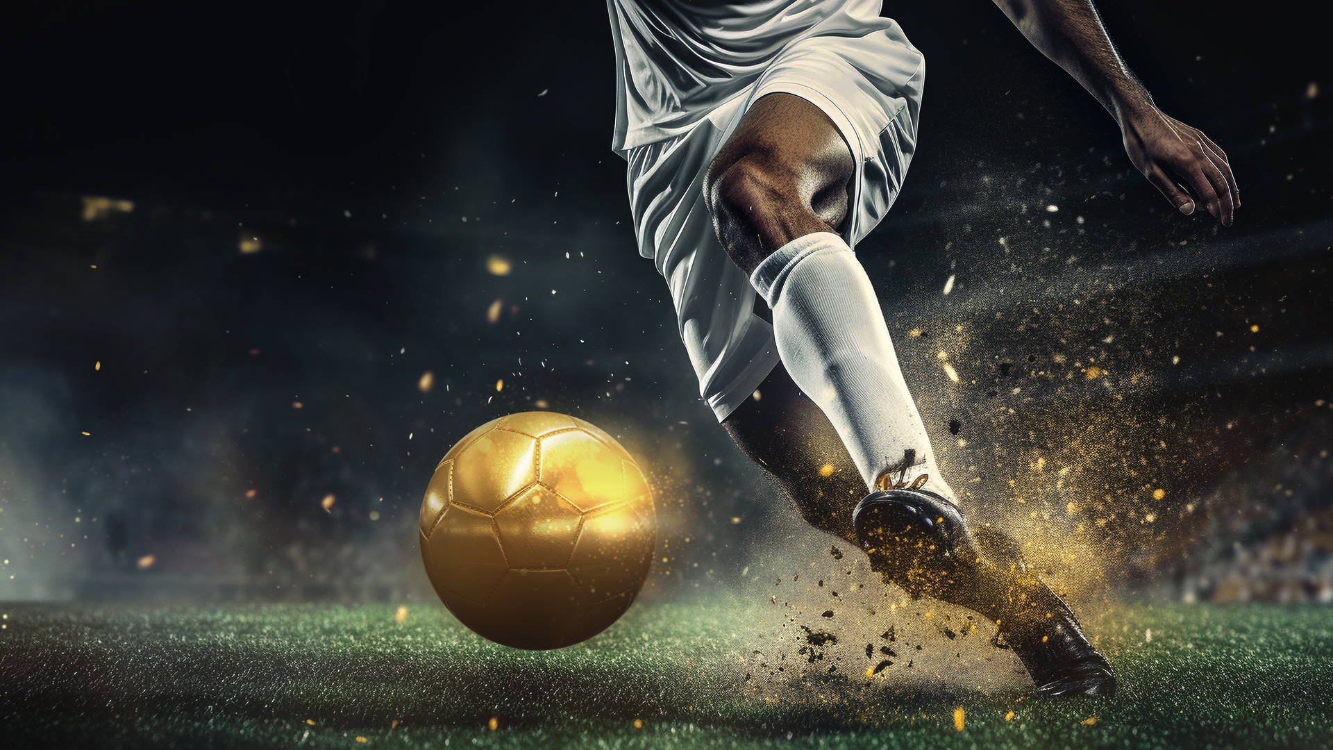 Player in white kit dribbling gold football