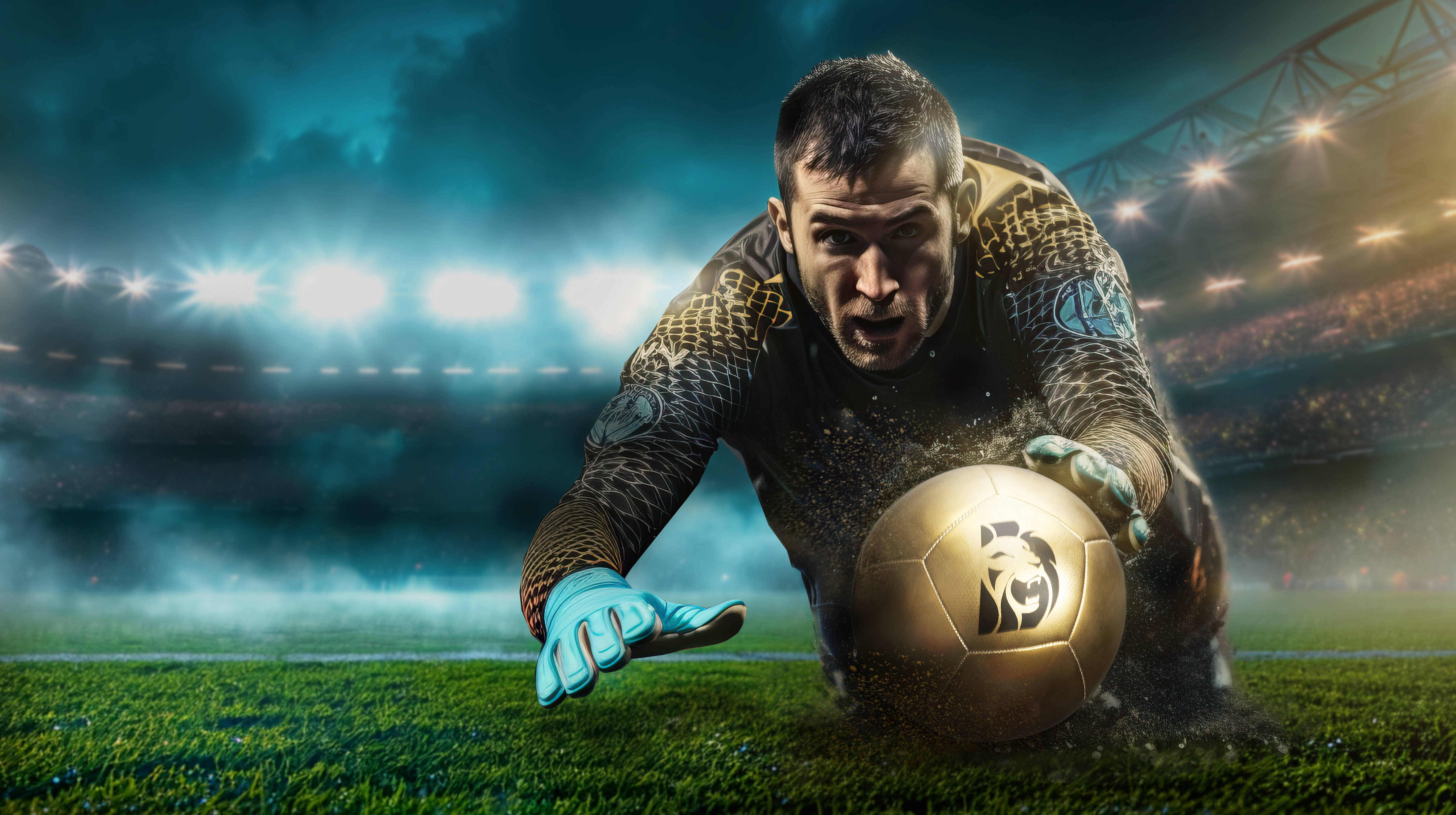 goalkeeper diving to put his hands on the ball
