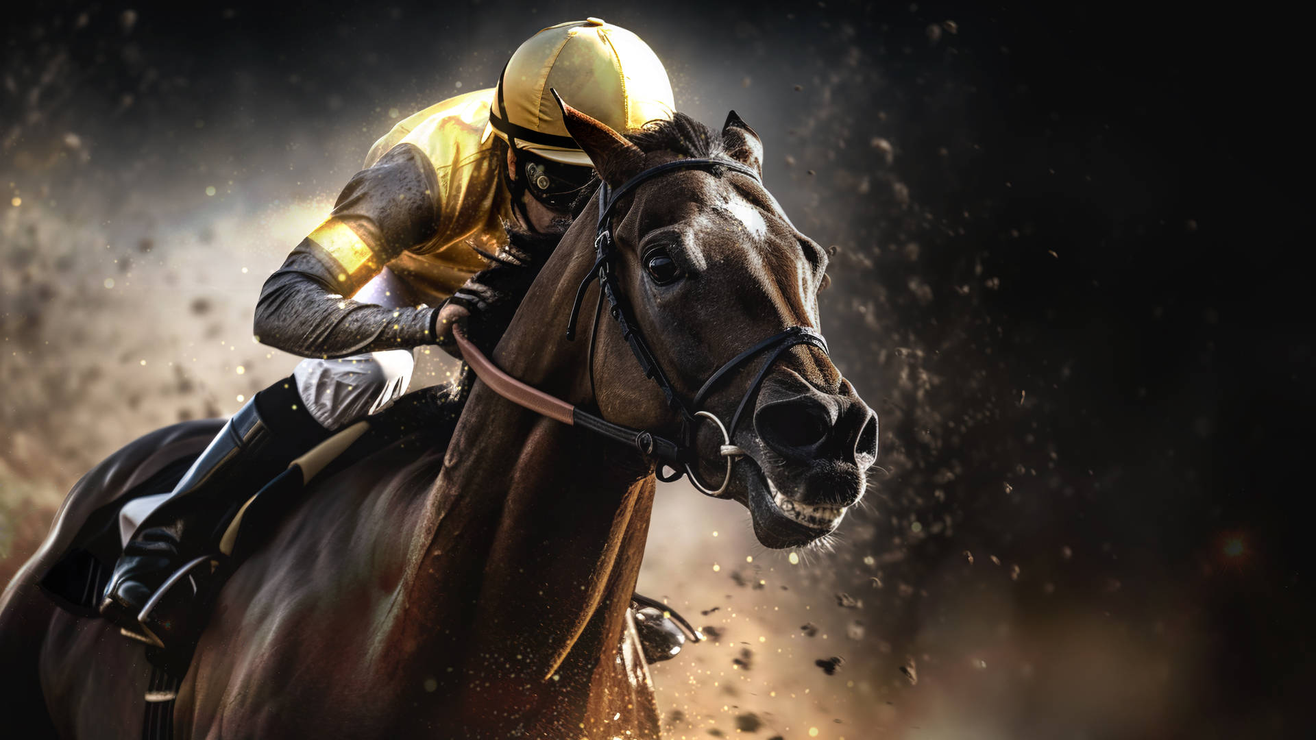 Horse with jockey mid-race