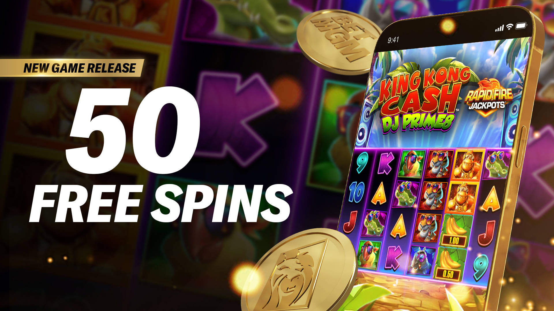 50 Free Spins on King Kong Cash DJ Prime8