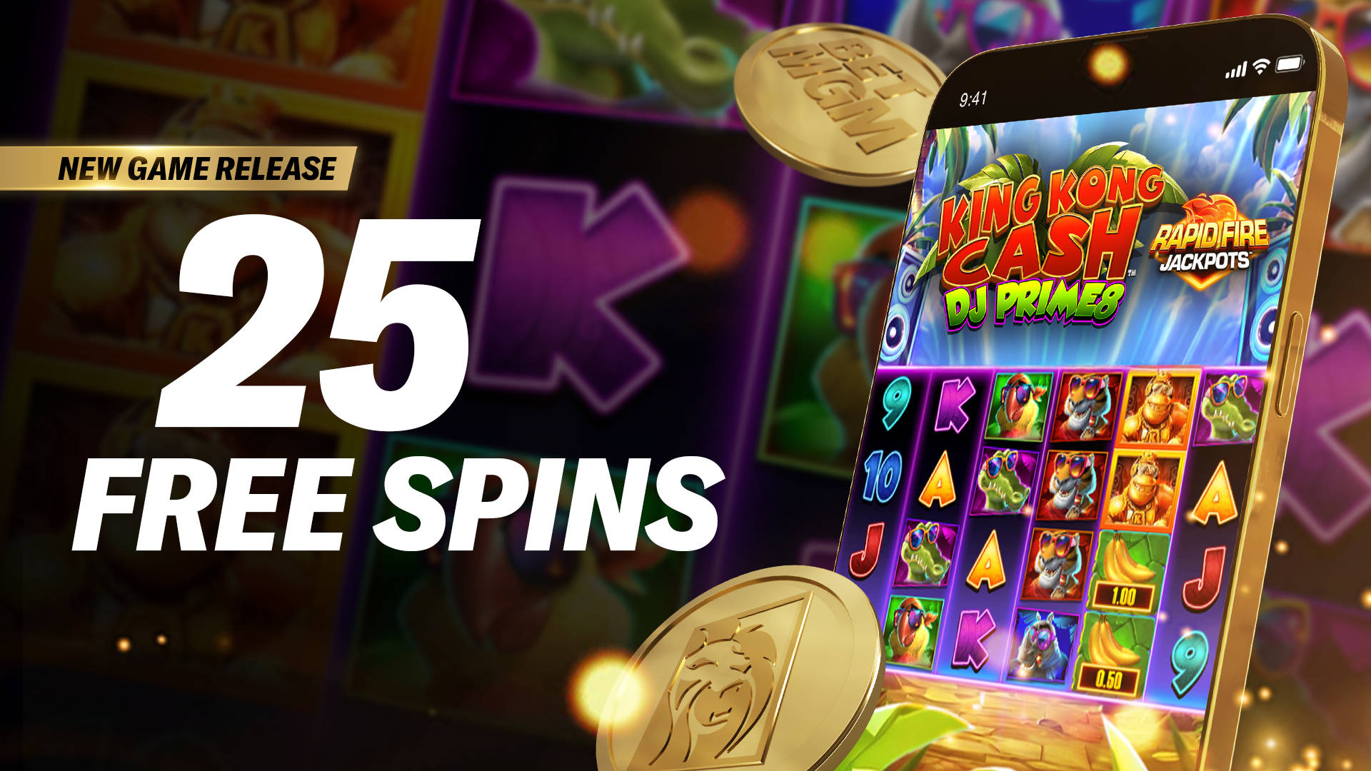 25 Free Spins on King Kong Cash DJ Prime8