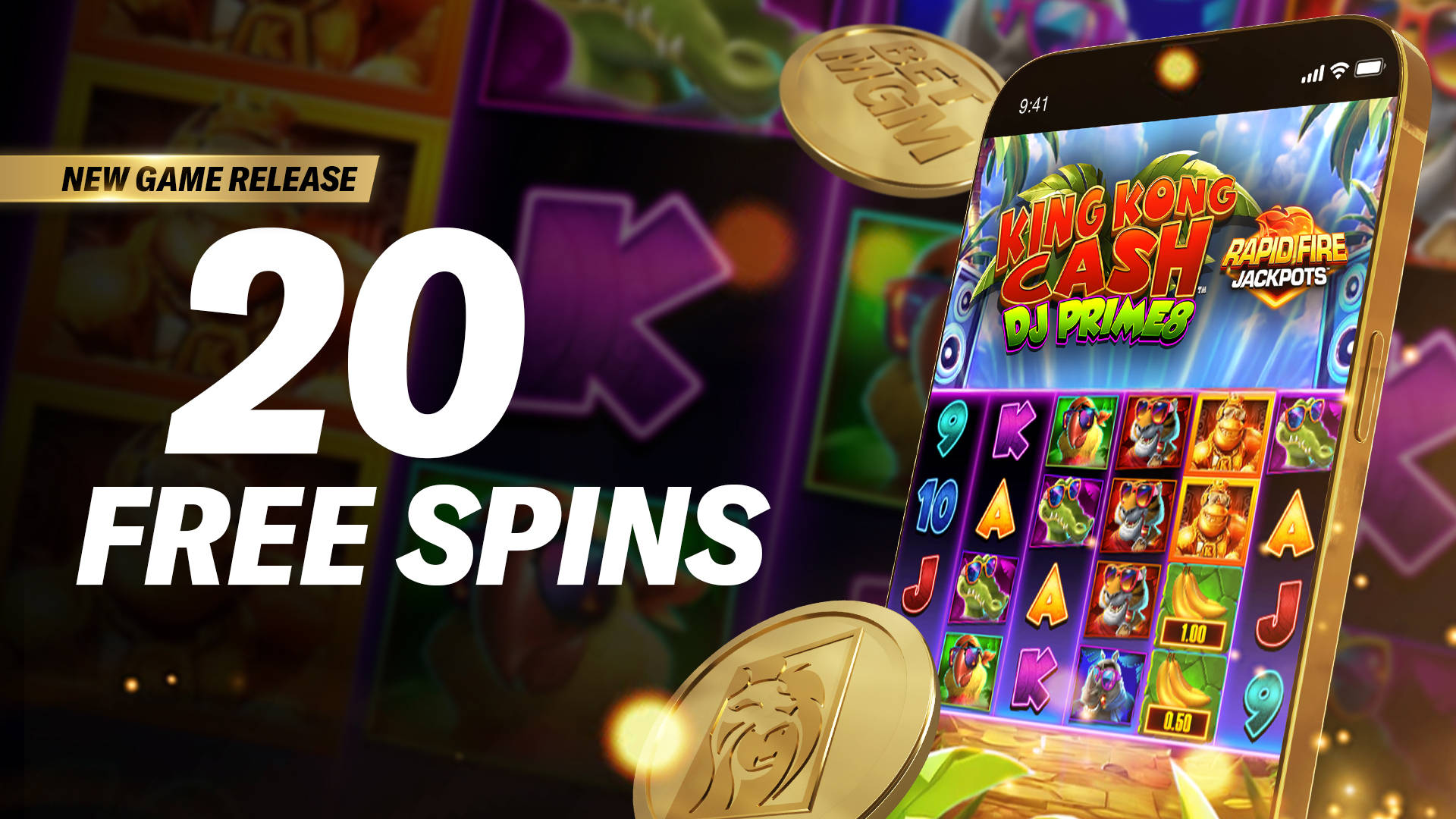 20 Free Spins on King Kong Cash DJ Prime8