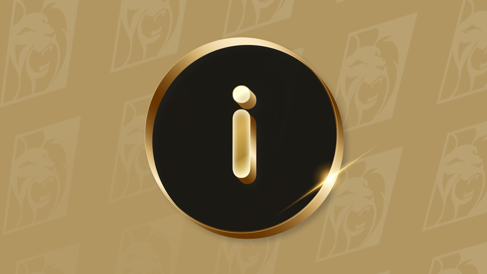 Information icon on a black and gold circle