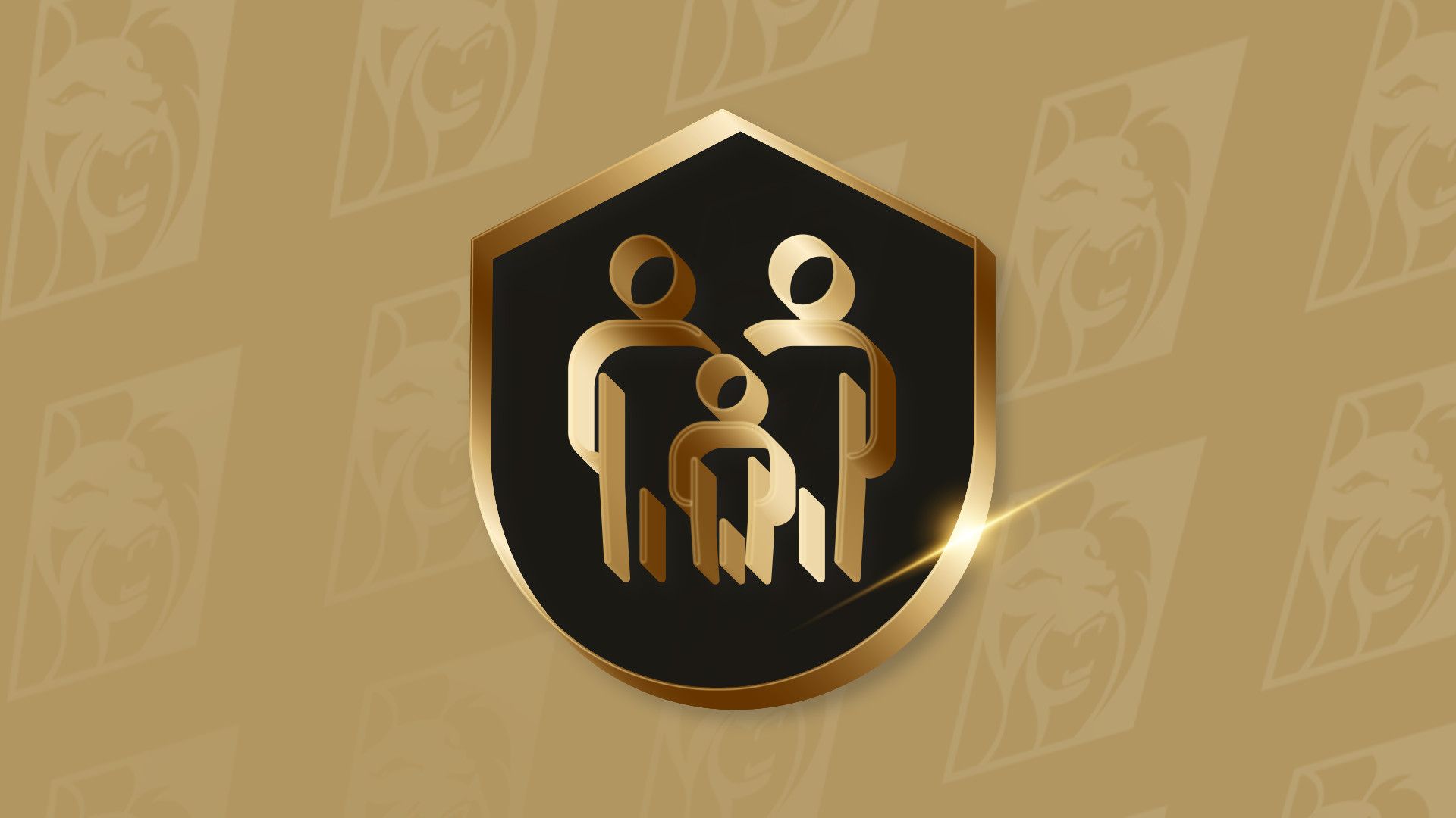 family with gold shield round them